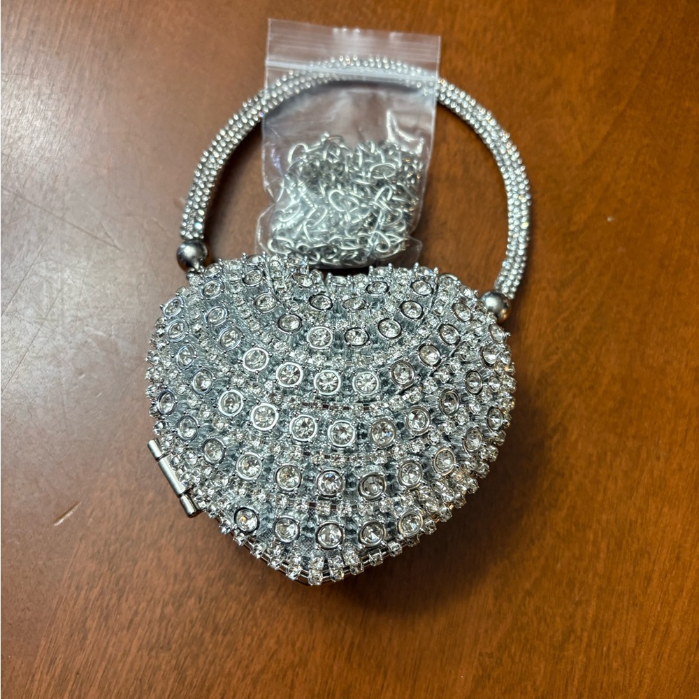 Sparkling Silver Heart Clutch